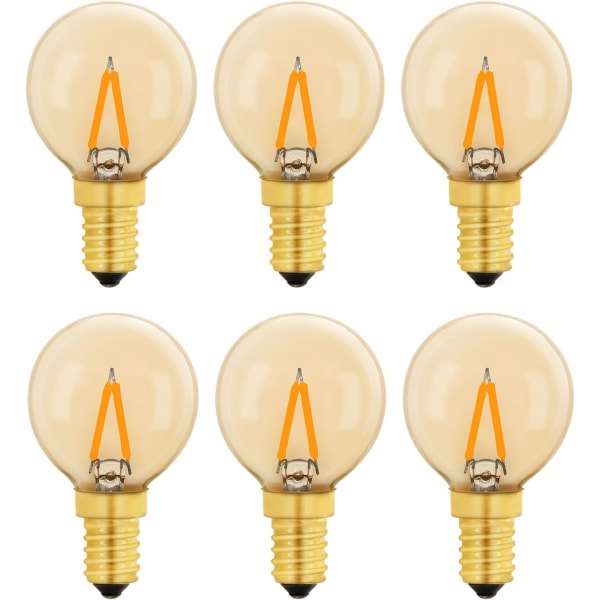G40 Vintage Mini E14 LED-glödlampa 1W, Amber Edison Ersättningslampa E14 10W för dekorativa lampor, varmvit 2200K, ej dimbar, paket med 6