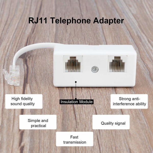 Toveis telefonsplitter, RJ11 6P4C kabeltelefonveggadapter og splitter, hann til 2 hunnomformer for fasttelefon (hvit, 2 pakke)