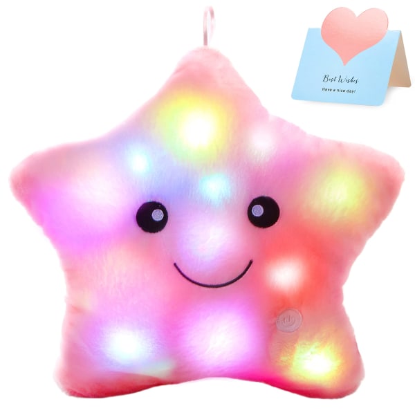 Creative Twinkle Star Glödande LED Nattljus Plyschkuddar fyllda leksaker (rosa)