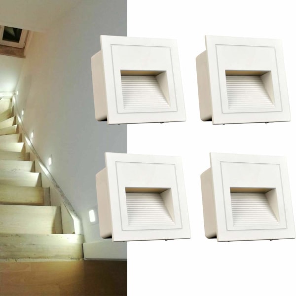 Ensemble de 4 LED Applique encastré murale, Blanc froid IP65 Lumières d'escalier, Lumières de marche, Aluminium, Éclairage et Lumières decoratives
