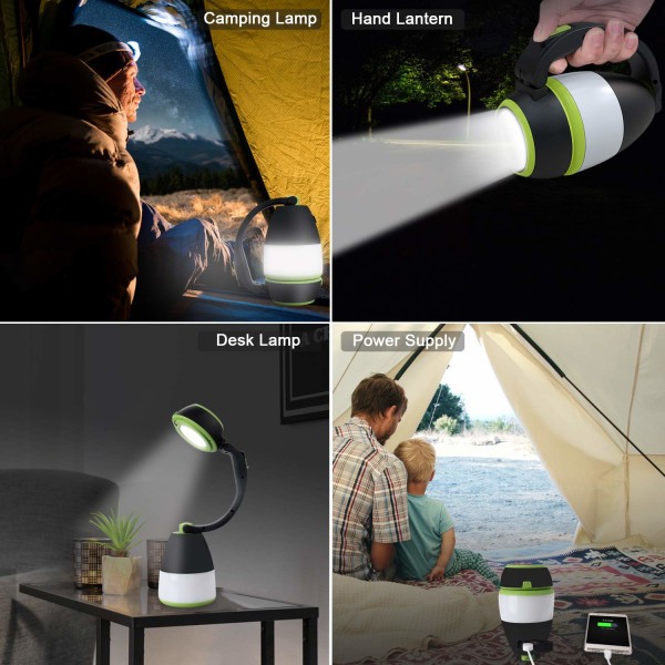 Genopladelig campinglygte 3 i 1 bordlampe Lanterne Campingtelt lommelygte Deformerbar arbejdslys med 2000mAh batteri LED udendørs indendørs