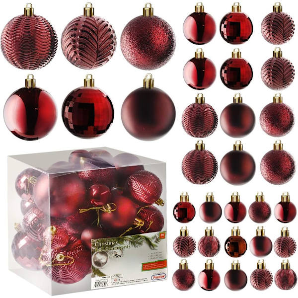 Röd 36-delad krossäker julgranskuleprydnad Den perfekta glitterbollen, julgranskulor juldekorationer. red