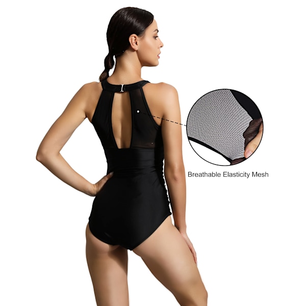 Dame Badedragt UPF 50+ Heldragt Mavekontrol Badedragter Rynket Polstret Halter Mesh Svømmedragter