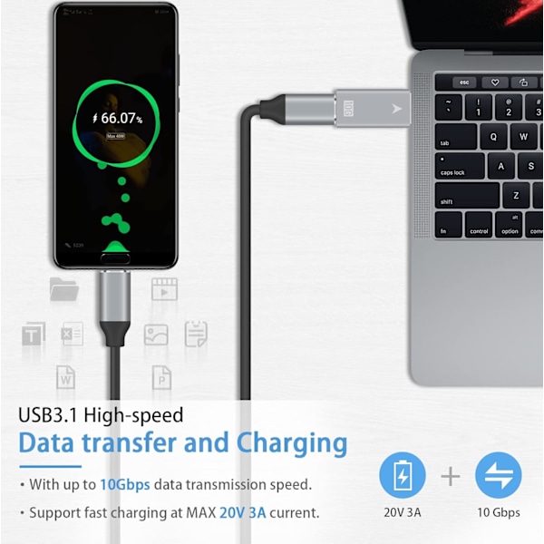 USB-adapter, USB C Hona till USB 3.0 Hane Adapter, 10Gbps 3A USB 3.1 Typ C till USB A Laddarkontakt Kompatibel med iPad Pro 2021, MacBook Pro 2021