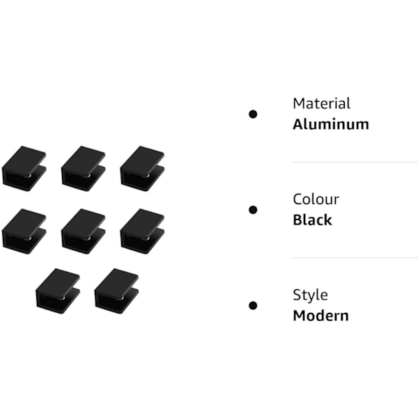 Förpackning med 8 Fyrkantiga Glashyllklammer av Aluminiumlegering Klämhållare Stödfäste (B: Lämplig för 5-8 mm Tjockt Glas)