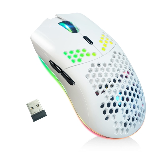 Trådlös Gamingmus, Honeycomb-skal Dator Mus, 11 RGB-bakgrundsbelysning, 3 400 DPI, 6 Programmeringsknappar, USB-mottagare, för PC / Mac / Laptop