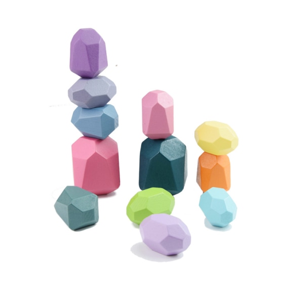 Puiset rakennuspalikat, värilliset tasapainottavat set Macaron-värissä, pinoavia kiviä, opettavainen palapeli tytölle (12 kpl)