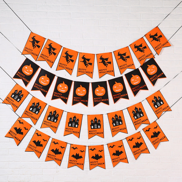 4 X Halloween-banneri-, noita-, lepakko-, kurpitsa- ja linnabannerikoristelutarvikkeet, oviaukon takkasisustustarvikkeet