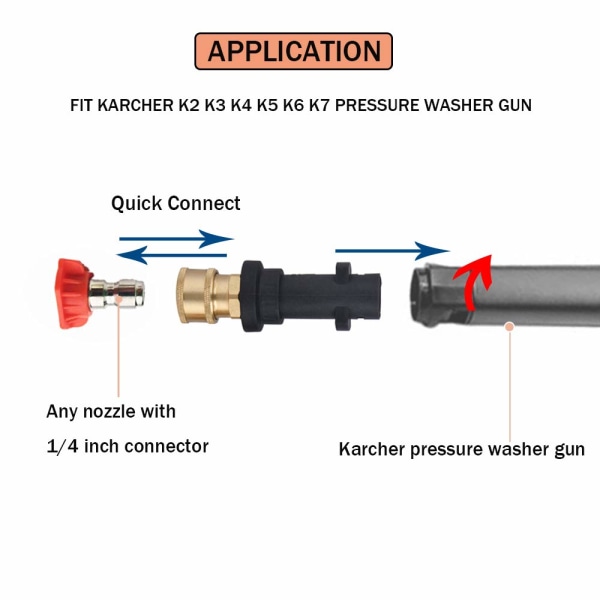 Adapter for høytrykkspylerpistol med 1/4\" hunn hurtigkobling, kompatibel med Karcher/Kärcher K-serie høytrykksspylere K2, K3, K4, K5