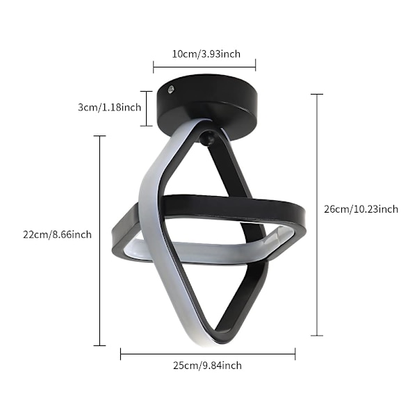 LED-taklampe - Svart moderne lysekrone 26W firkantet gang taklampe for gang balkong - Varm hvit lys / Diameter 22CM