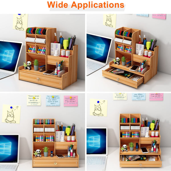 Gör-det-själv- organizer i trä, stor kapacitet, förvaringslåda med låda för hem, kontor och skola (Cherry Color)