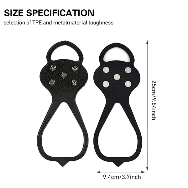 2 Par Isgrips, Snøgrips med God Elasticitet, Brodder til Sko med 5 Anti-Skli Pigger, Sklisikre Grips Pigger for Gåing, Arbeid, Fiske
