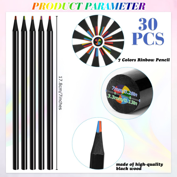 30 st 7 färg i 1 regnbågspennor, svarta träfärgpennor Multi pennor Konstteckning målarfärg Doodling, färgpennor