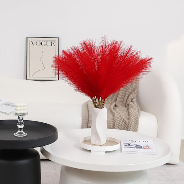 Röd Pampasgräsdekor - 30 st 61 cm Kort Konstgjord Pampasgräsdekor, Falska Pompas Blommor för Heminredning (Röd) red