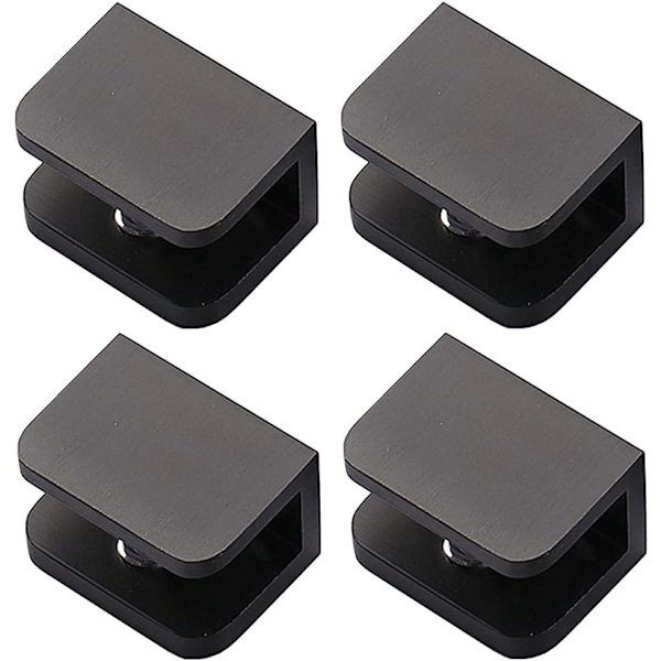 Pakke med 4 glasklemmer, glasbeslag uden boring, hyldebærer clip support (til 10mm-12mm glas, sort)