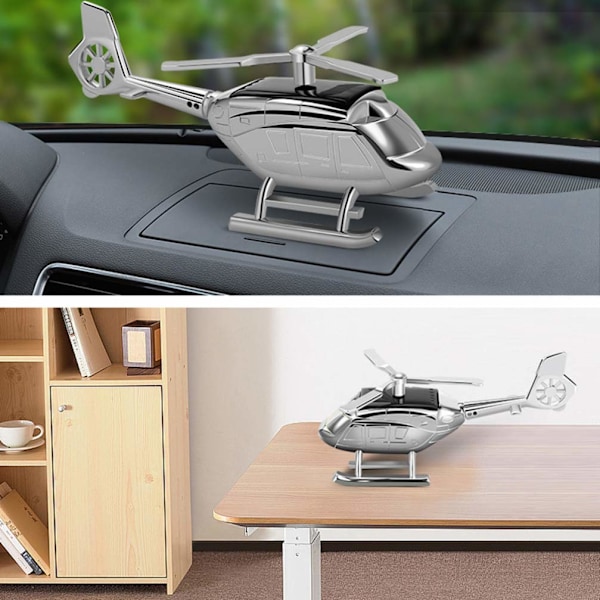 1 st Helikopter Bil Arom Ornament Dekorativ Solenergi Roterande Helikopter Legering Luftfräschare Arom Prydnad för Bil Fordonsinstrumentbräda