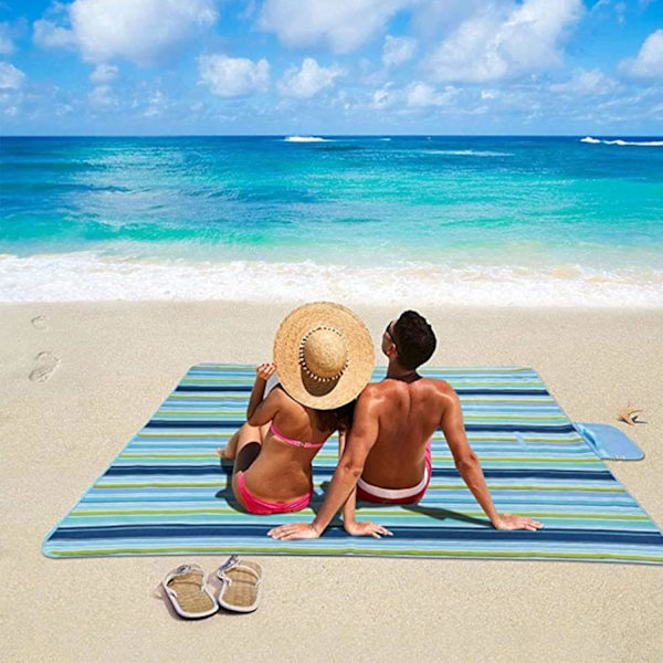 Ekstra stort 203 x 203 cm strandtæppe, udendørs picnictæpper, bærbare vandtætte sandtætte tæpper (Blå, 203 x 203 cm) 200*150cm