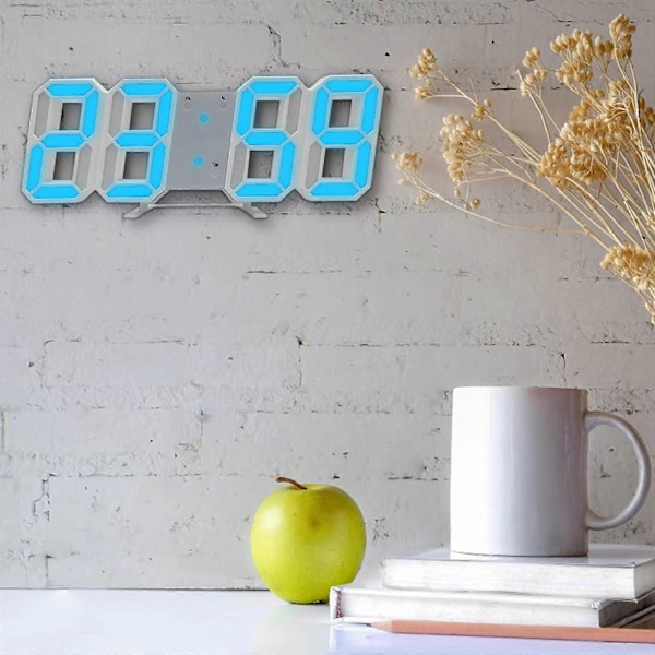 LED Väggklocka med Digital Display, Glödande Nattläge, Justerbar Elektronisk Bordsklocka, LED Klocka Blå