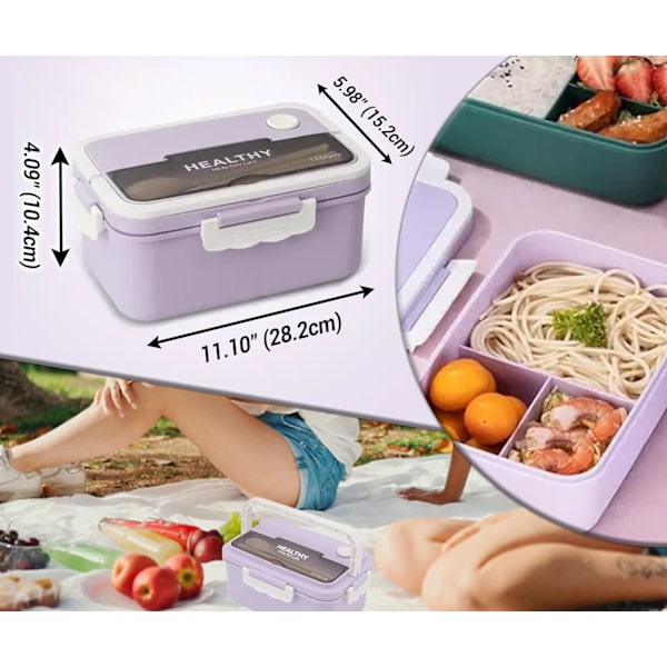 1500 ml japansk stil Bento lunchlåda läckagesäker, 3-i-1 fack, återanvändbar Bento lunchlåda måltidsförberedelsebehållare (lila) purple