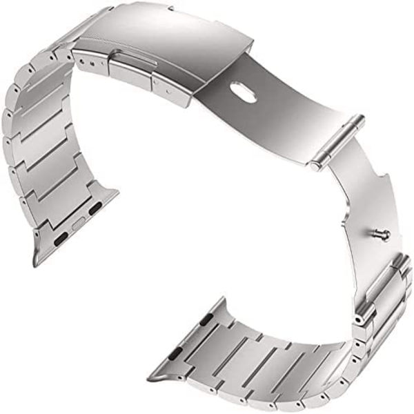 Titan armband, metallrem med sköldpaddsspänne, kompatibel med Apple Watch Series 9/Ultra 2/SE/8/7/2023, 45mm/44mm/49mm, silver 45mm/44mm/49mm