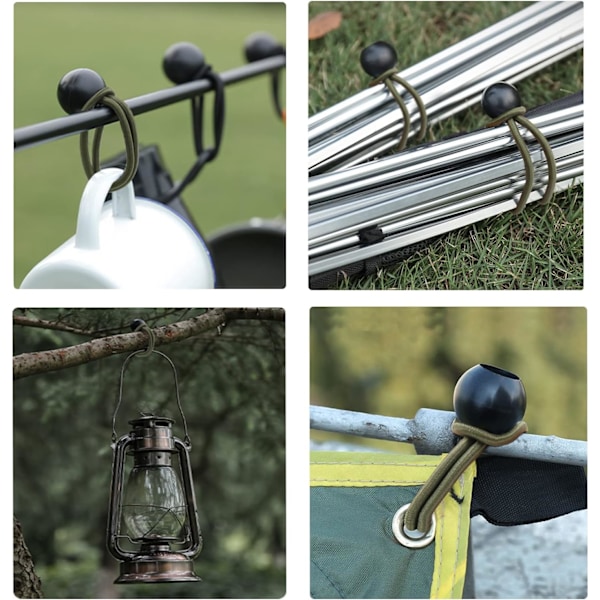Elastiske Snore 25-pak, Elastisk Snøre med Kugler 15 cm Elastisk Snor UV-bestandig Fastgørelsessnore til Campingpresenning, Baldakin, Teltstænger, Grøn