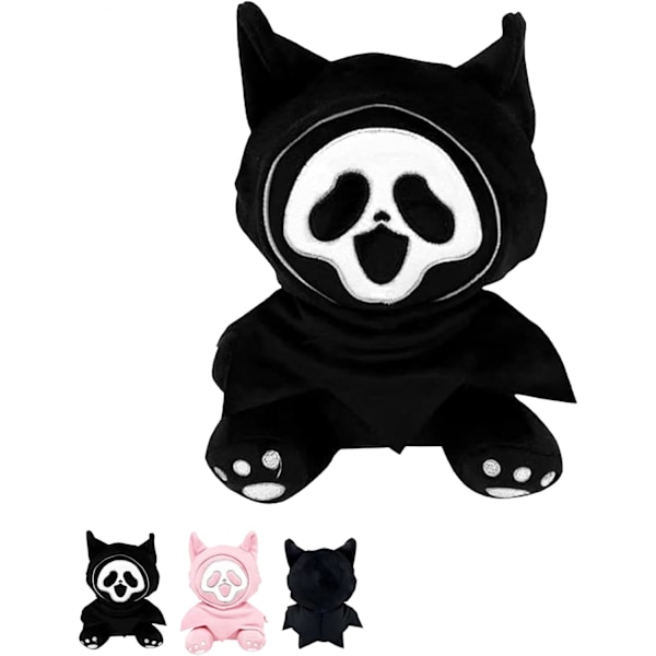 23 cm:n musta Ghost-face-pehmolelu, kauhulelu, valaiseva pehmolelunukke, lahja, lapsille, syntymäpäiville, jouluun, Halloweeniin, kodin sisustukseen Black
