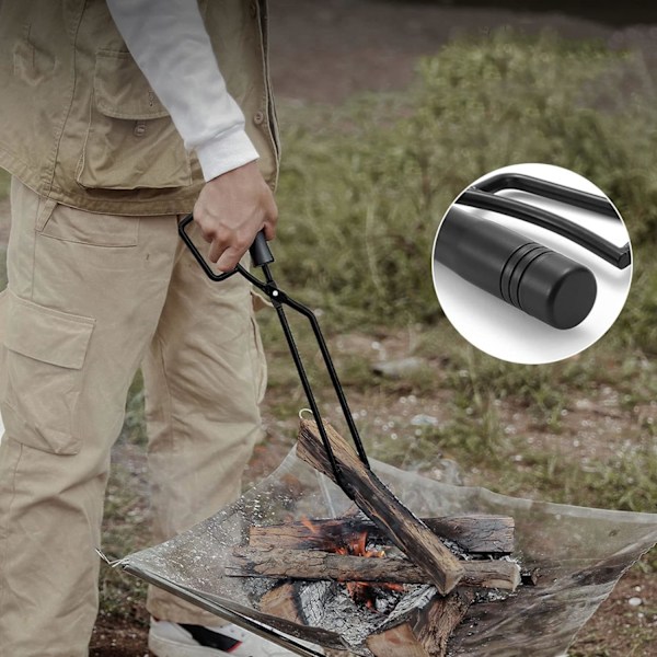 Bålpanne-tang utendørs med trehåndtak, peistilbehør for utendørs bruk, piknik, grilling