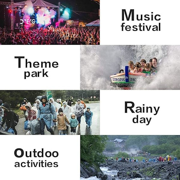 Vuxen bärbar regnrock, vattentät regnrock för män och kvinnor, transparent regnrock återanvändbar EVA regnrock för vandring camping och resor black
