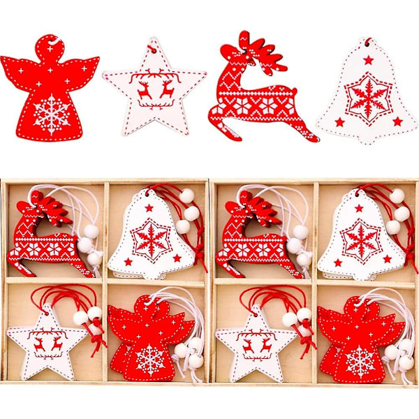 24 Pcs Wooden Christmas Pendants Christmas Decorations Wooden Pendants Christmas Tree Wooden Christmas Tree Ornaments