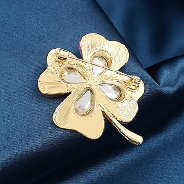 Oenothera Rhinestone Firkløver Brosche, Broscher til Kvinder UK, Krystal Brosche til Kvinder, til Kvinder Piger Fødselsdag Gave Bryllup Fest Tilbehør