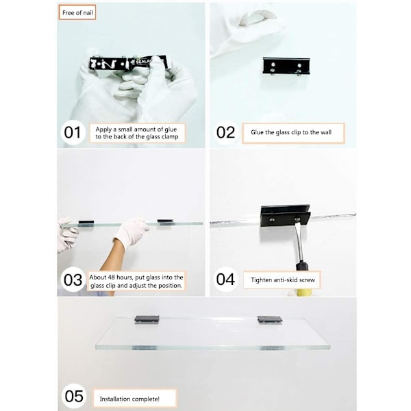 8-pak Slagfri Firkantet Glashylde Klemmebeslag i Aluminiumlegering (Til 8-10 mm Tykt Glas)