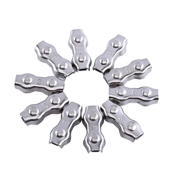 10 stk. M3 Duplex Clips Wire Rope Clips Rustfrit Stål Duplex Klemme 2-Post Wire Rope Clip Kabelklemme Sejlklemme