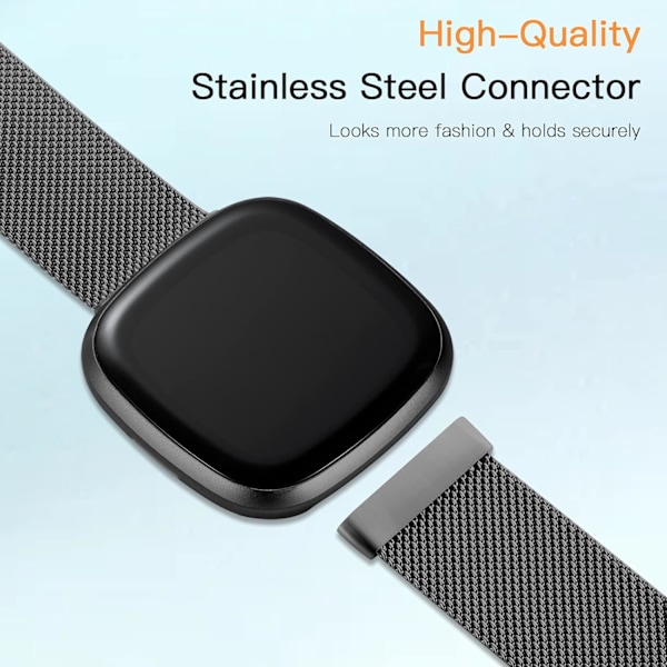 Kompatibel med Fitbit Versa 3 Versa 4 Sense 2 och Sense armband för män och kvinnor, svart rostfritt stål metallband för Sense/Versa 3 Smartwatch black