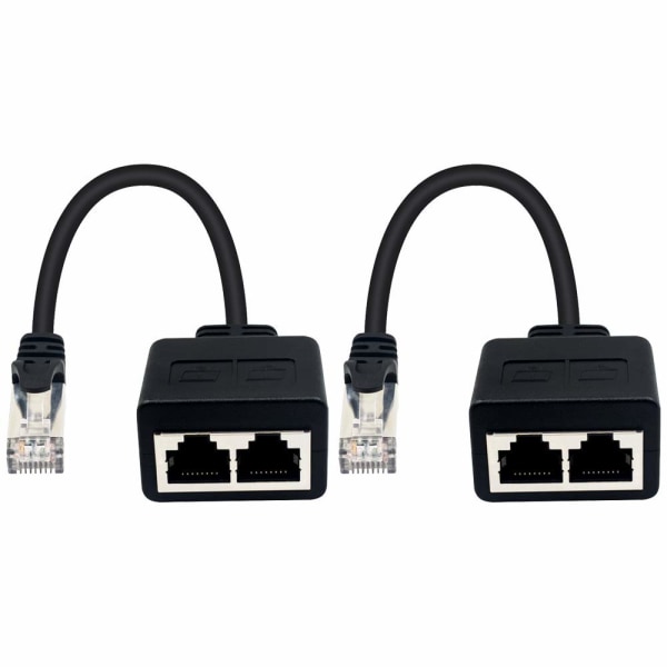 (1 par) RJ45 1 hann til 2 hunnadapter for Ethernet LAN-kabelforlengelse kat. 5/6. Surf på nettet samtidig
