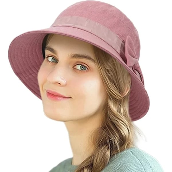 Damhatt med bred brätte, hopfällbar solhatt, Kentucky Derby-hatt, damhatt Läder Rosa