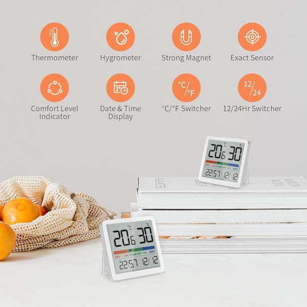 Inomhustermometer Hygrometer Liten Digital Temperatur Hygrometer Inomhustermometer Sensor Luftkvalitetsmätare, 2-pack