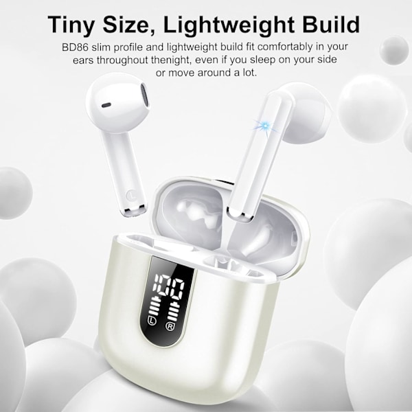 Langattomat kuulokkeet, Bluetooth 5.3 -kuulokkeet 2023, stereo-nappikuulokkeet ENC-mikrofonilla, langattomat in-ear-kuulokkeet kahdella LED-näytöllä White