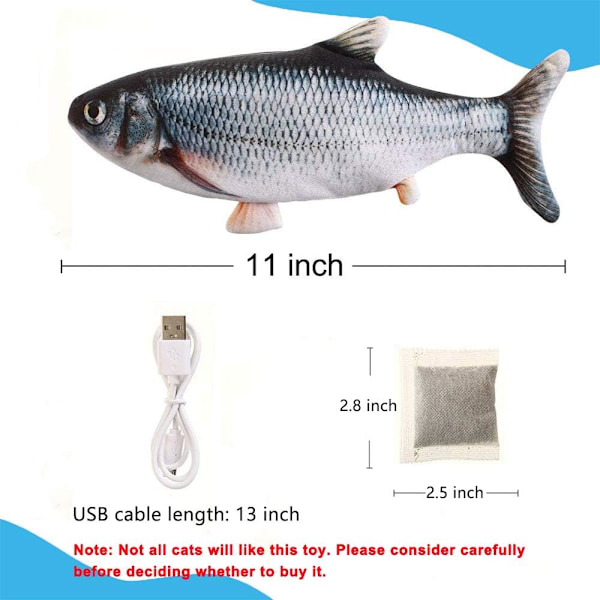 Floppy Fish Kattleksak, 28 cm Interaktiva Kattmynta Leksaker för Katter, Plysch Simulerings Rörlig Fisk Kattleksak, Tvättbar, för Katter Kattungar att Bita, Tugga och Sparka
