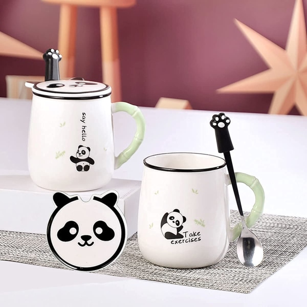 Söt Panda kaffemugg, rolig Panda keramisk kaffekopp med lock och sked för  barn Tonåringar Dam (stil B) 82c2 | Fyndiq
