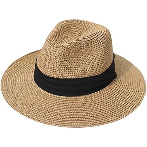 Dame Bred Brems Straw Panama Roll up Hat Beltespenne Fedora Beach Sun Hat UPF53+