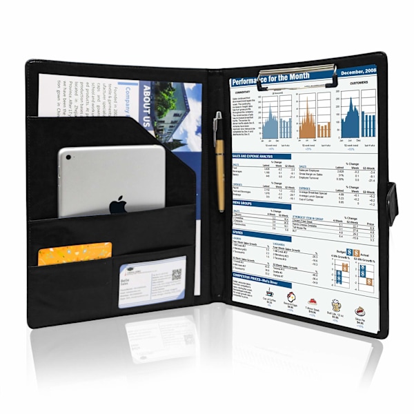A4 Magnetisk Konferencemappe Clipboard med Opbevarings Portfolio Padfolio PU Læder Interview Dokument Organizer