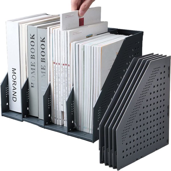 Sammenklappelige A4-håndtags-arkivholdere, 4-sektioner, magasin-arkiv-opdelere Bøger Brevholder Mesh Desktop Organizer-boks, 1 stk, sort