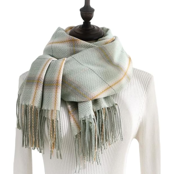 Vinterrutete skjerf for kvinner, langt vinterskjerf, myke varme skjerf, duske-sjal, lang stola, julegave Light Green