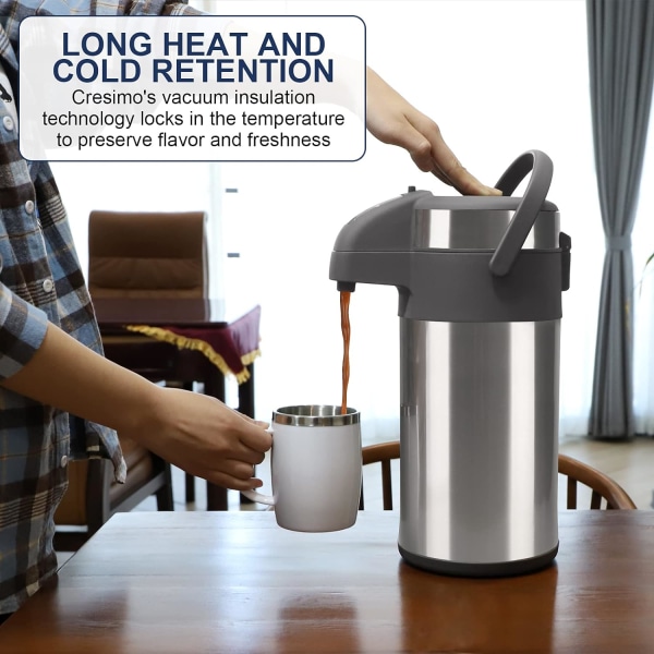 Kaffeflaska - 4L isolerad pumpluftkanna - Vacuum Thermal Beverage Dispenser i rostfritt stål BPA-fri kaffekaraff
