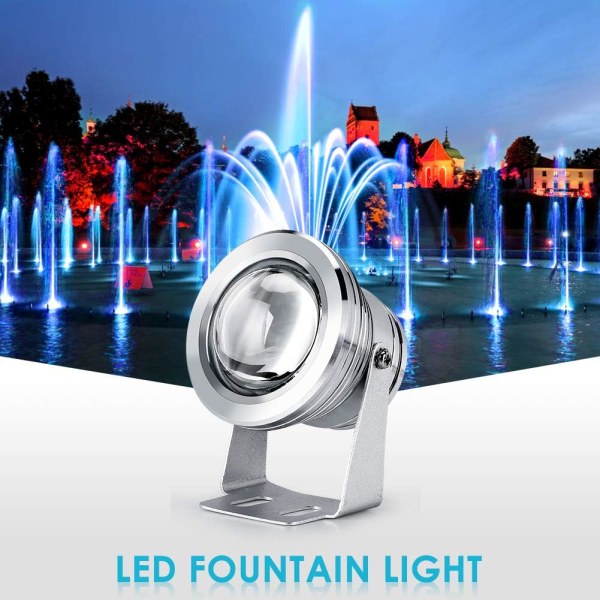 LED nedsänkbar spotlight, IP67 vattentät RGB undervattensljus, 10W LED spotlight för fontänpool utomhus trädgårdsbelysning Silver