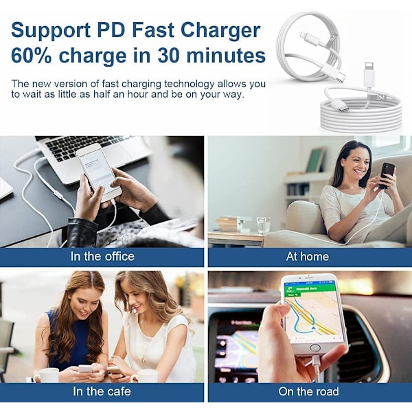 iPhone PD -pikalaturi, 20 W USB C -seinälaturi iPhone-pistokkeella ja 1 m + 2 m (2 kpl) -pikalatauskaapelilla iPhone 14/13/12/11 -sarjalle/XR/XS/X/8/iPadille