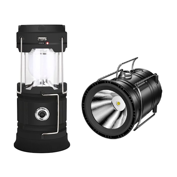 LED Camping Lyktor, Solcellsbatteri USB Uppladdningsbar Bordslampa, Vattentät Tältlampa, med Vikbar Krok för Utomhusvandring, Nödsituationer, Hem