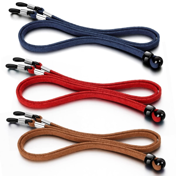 3 st. Ögonbrynband i PU-läder, Spectacles Cord Retainer Lanyard, Brun Röd Mörkblå