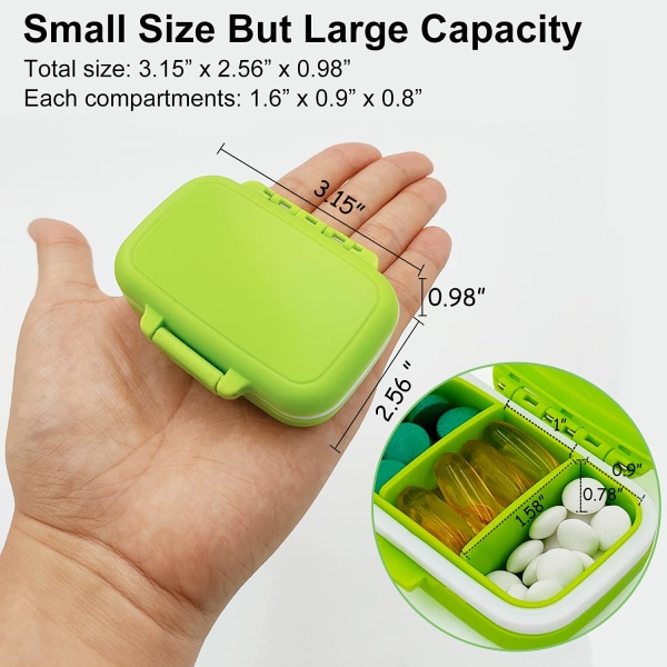 7-pack färgglatt litet case 3 avtagbara fack Resepilleraska för fickväska Fuktsäker daglig organizer Medicinbehållare
