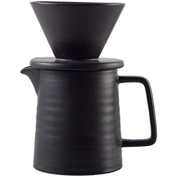 500ML Hæld Kaffemaskine Sæt, Premium Keramisk V60 Drypper og Karaffel, 1-2 Kop Hjemmefilter Kaffemaskine (Sort)